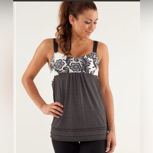 Lululemon Run Back On Track Tank - Black / Laceoflage Polar Cream Drawst…